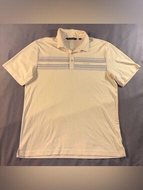 Travis Mathew Polo Shirt Mens Large Yellow Striped Performance Golf Stretch
